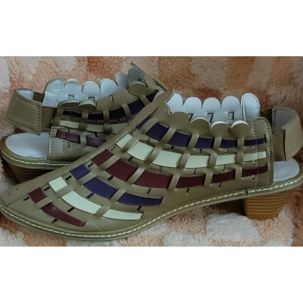 Rieker Sina 78 Slingback Woven Multi Color Leather Block Heel Sandals Women - Picture 5 of 5